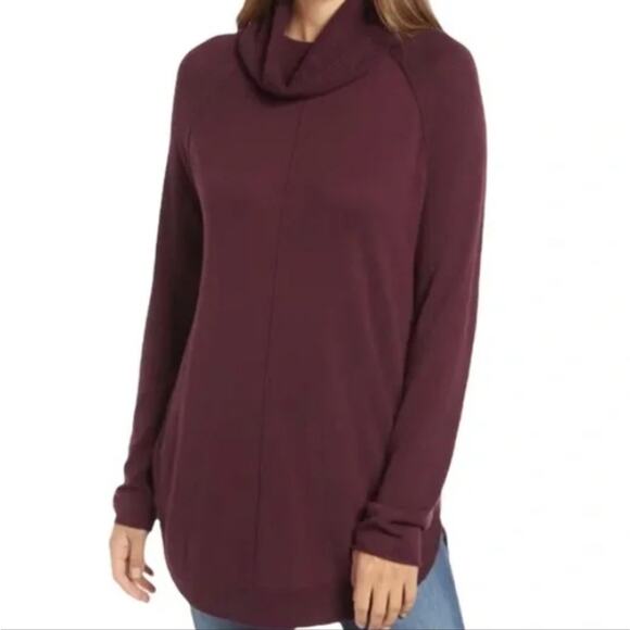 Caslon Burgundy Cowl Neck Tunic Style Sweater - Picture 1 of 7